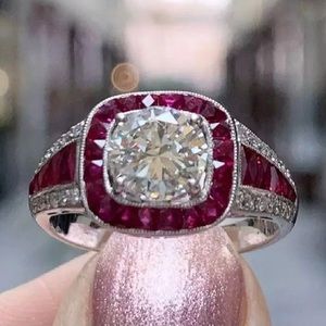 Ruby and clear crystal ring size 8 with Swarovski elements